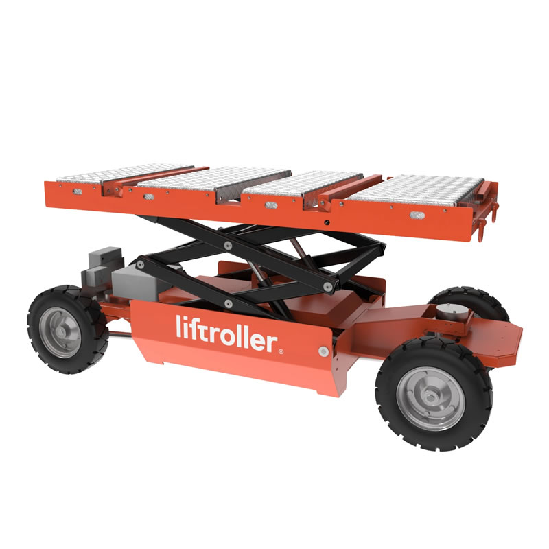 The Liftroller E Mover compact electric material mover with an adjustable height bed