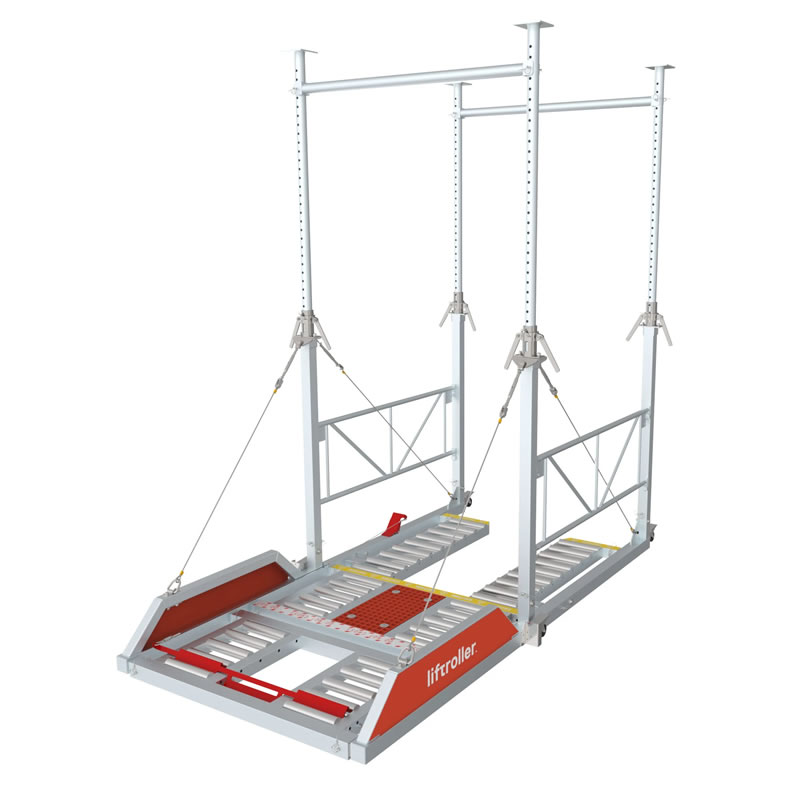 Liftroller Floor roller sections rigged at the slab edge ready to take a crane load