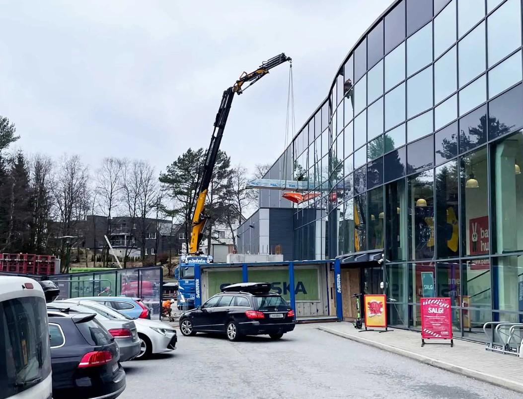 Glazed retail facade under construction