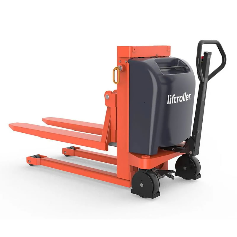 The Liftroller Stacker high lift pallet jack with powered raise and lower