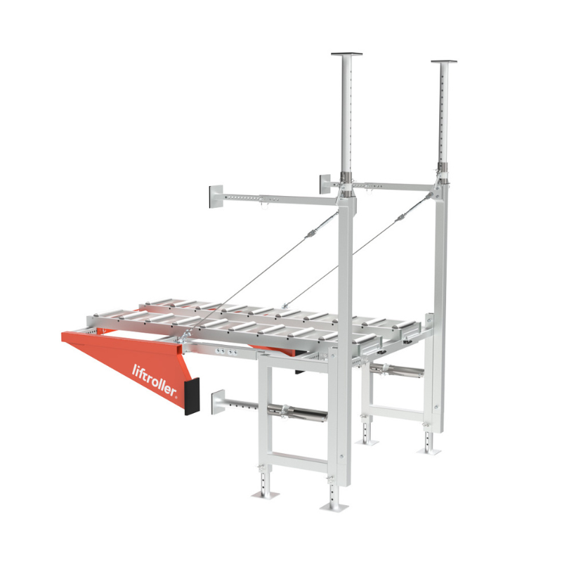 The Liftroller Wall loading platform with its roller bed and guardrails ready for use